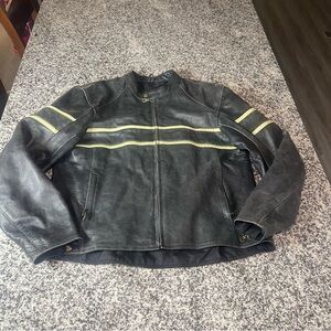 Custom BILT Jacket Men's 48 Black Leather Cafe Racer Motorcycle Biker read*